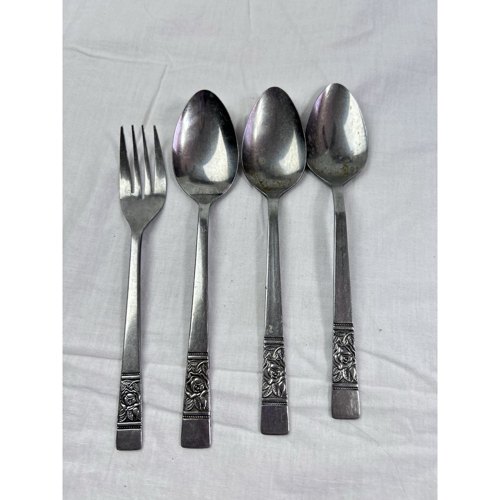 Laureen Black Rose By National Stainless Flatware Set Of 4 Dinner Spoons And For